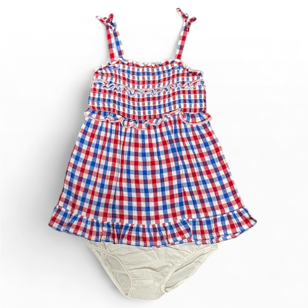 CAT & JACK Gingham Smocked Dress and Bloomer Set Baby Girl’s size 12M